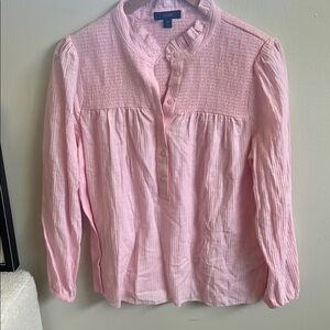J. Crew Pink Blouse with Band Collar and Seam Detail